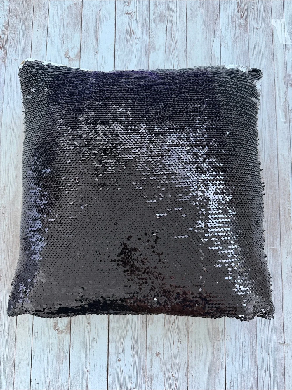 The Office Prison Mike Throw Pillow Sequin Reversible Black Tan Back 14.5 x 14.5